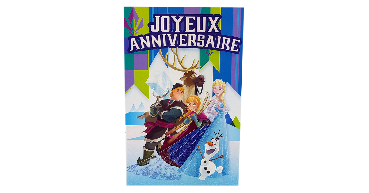 Carte Disney Joyeux anniversaire Reine des neiges-Elsa, Olaf, Anna